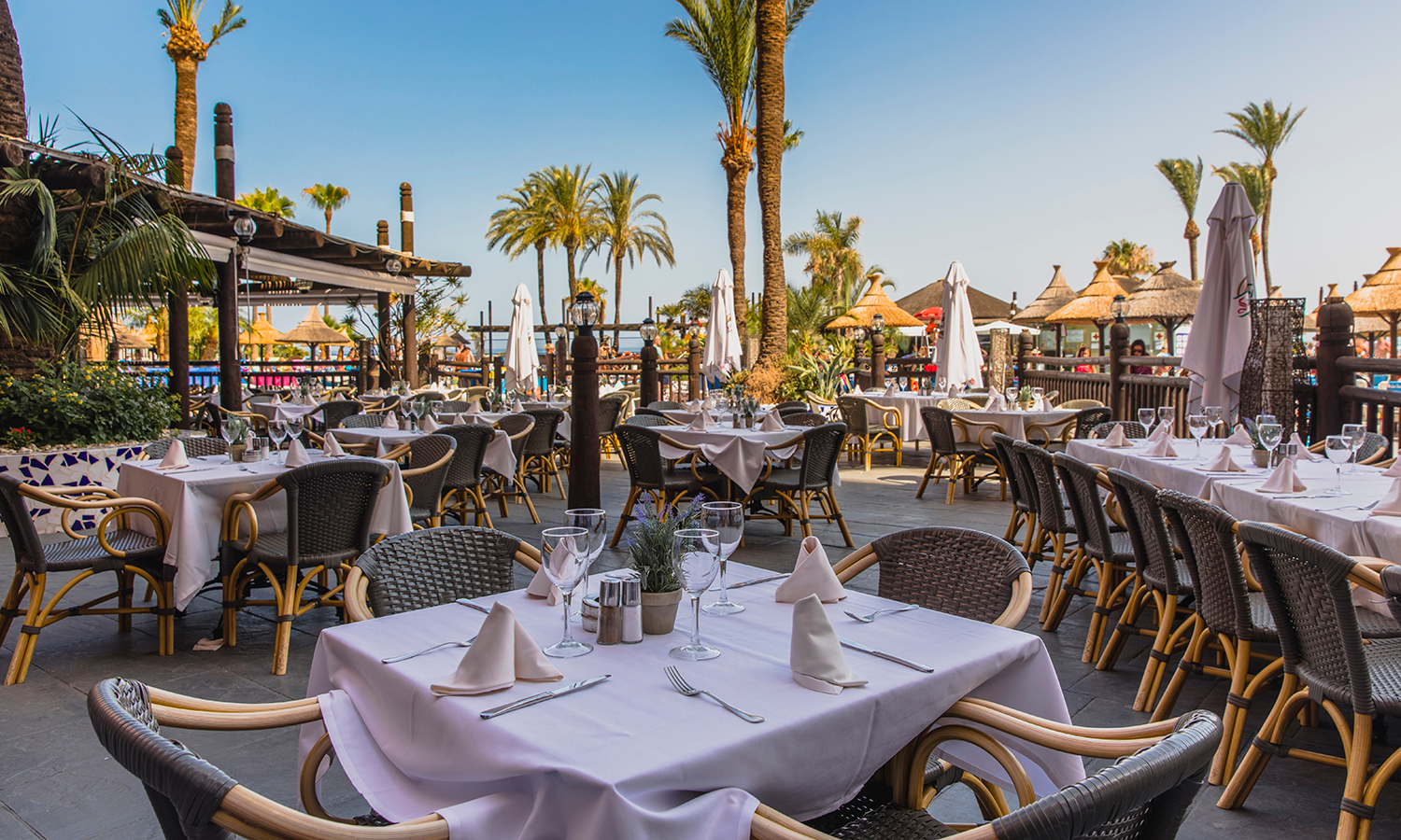 La terraza del Restaurante Oasis está abierta en verano para el servicio de cena a la carta